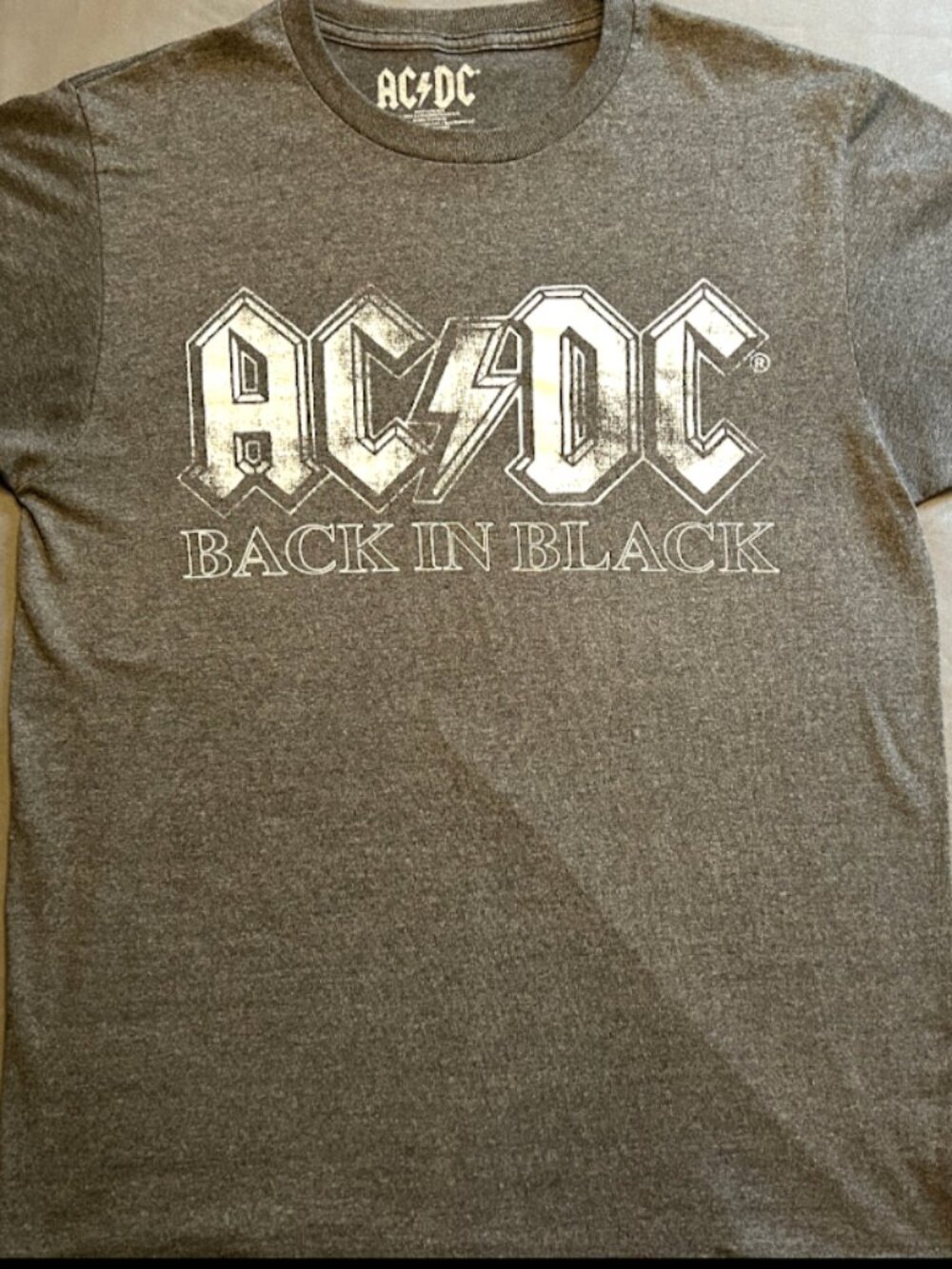 AC DC Back in Black Band T Shirt Charcoal Heather Gray Mens Medium